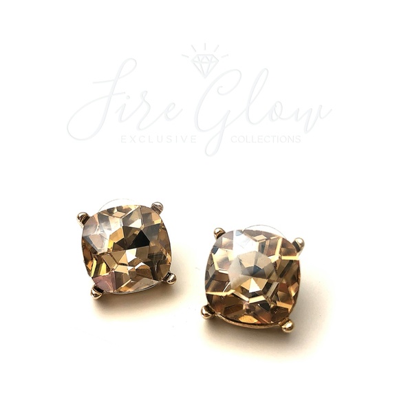Glass Cushion Cut Champagne Post Earrings - Picture 8 of 10